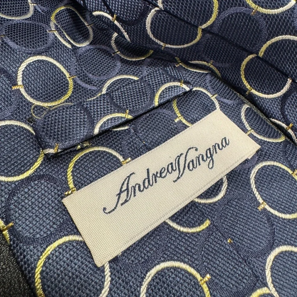 Andrea Visconti Tie Blue Geometric‎ Circle Jacquard Textured 100% Silk Designer